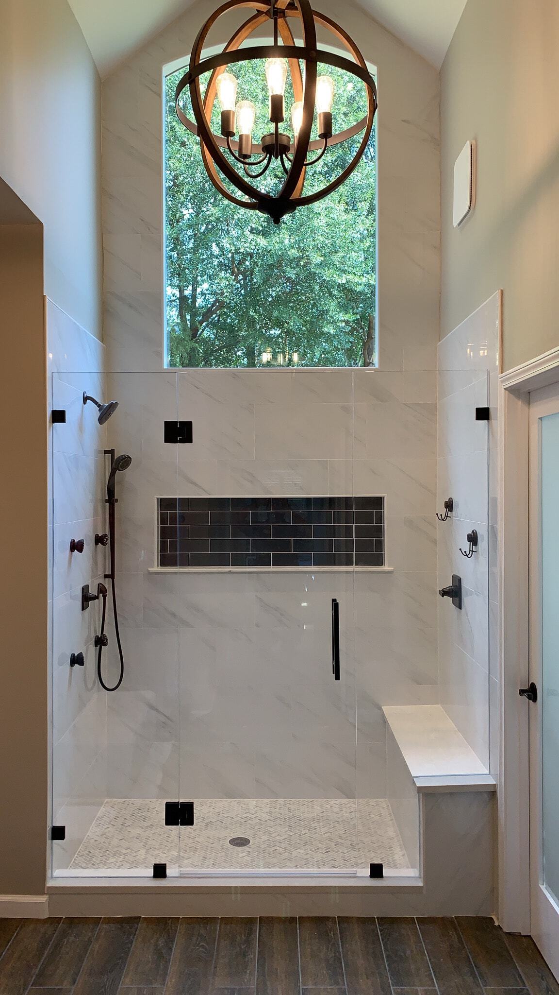 Door mounted off adjacent panel. Note how clear the glass is. The type of glass is Opti White.